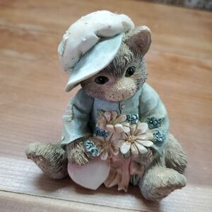 1994 Enesco Calico Kittens 'My Love Blossoms For You' Cat Figurine #102547 VTG